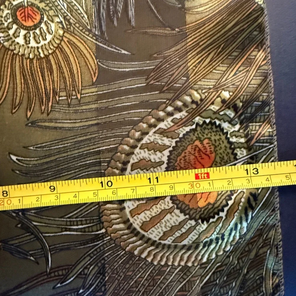 Vintage Peacock‎ Feather Print Green Gold Satin Table Runner 13x60
